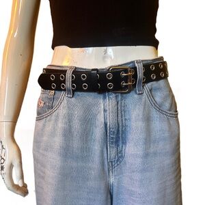 Black Double-Prong Grommet Waist Belt - Women Accessories